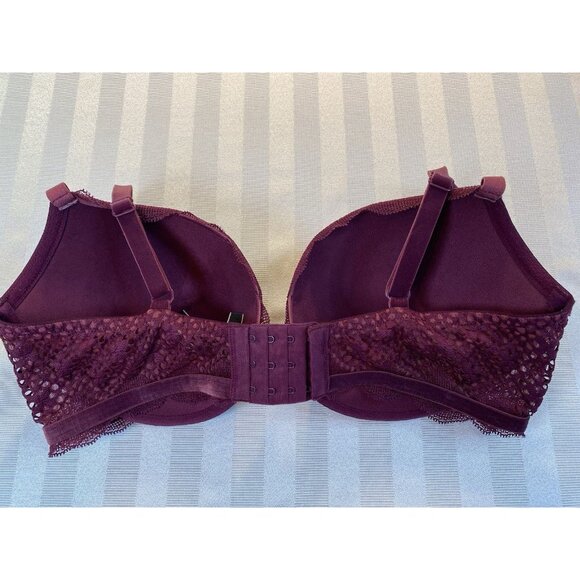 VICTORIA'S SECRET Very Sexy Crochet Lace Velvet Push-Up Bra 38D Burgundy - Picture 11 of 12